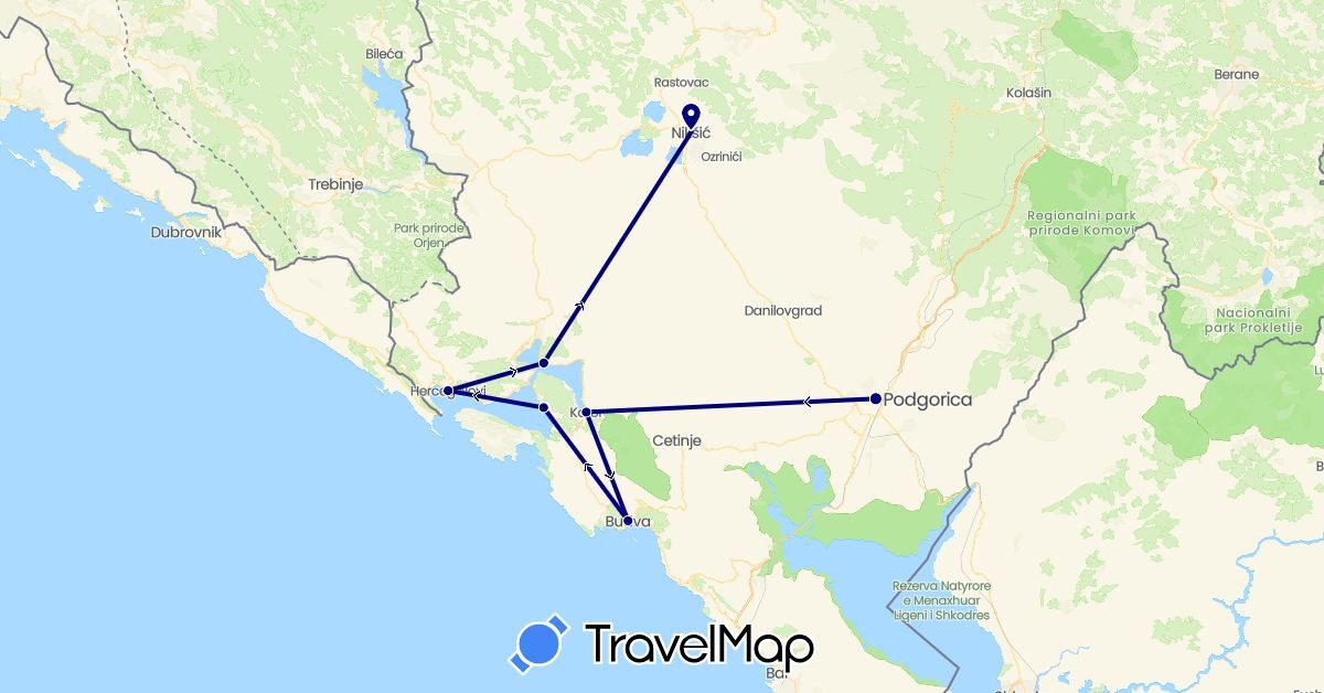 TravelMap itinerary: driving in Montenegro (Europe)